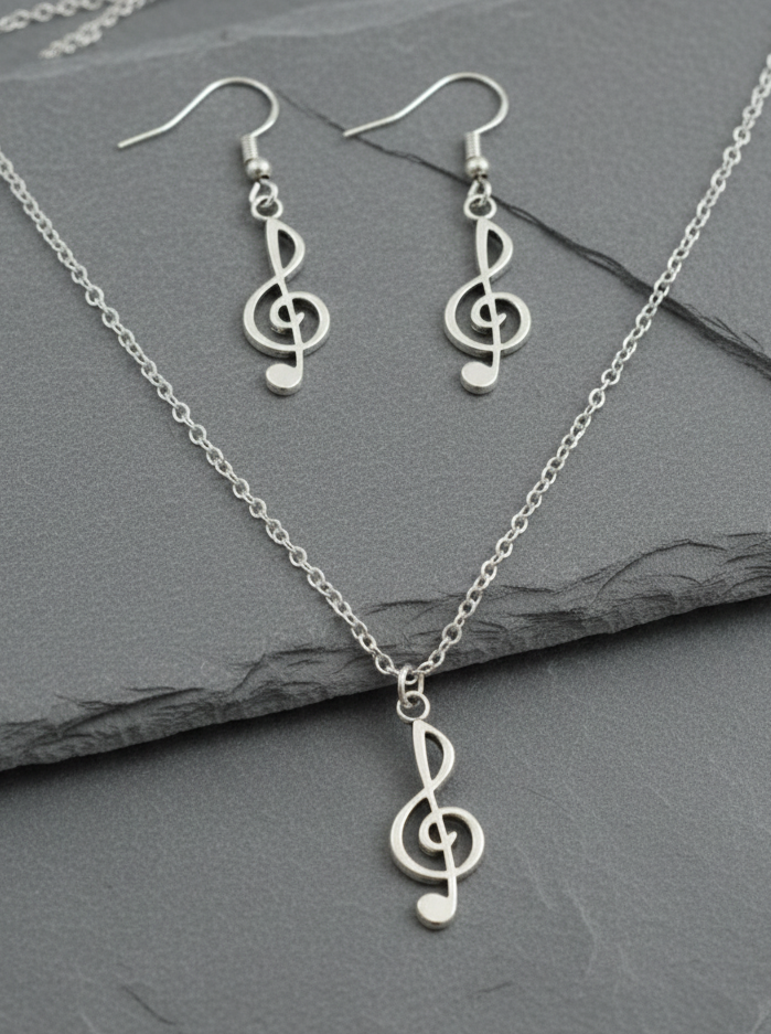 Schmuckset Notenschlüssel silberfarben