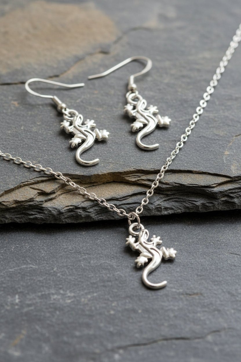 Schmuckset Gecko silberfarben