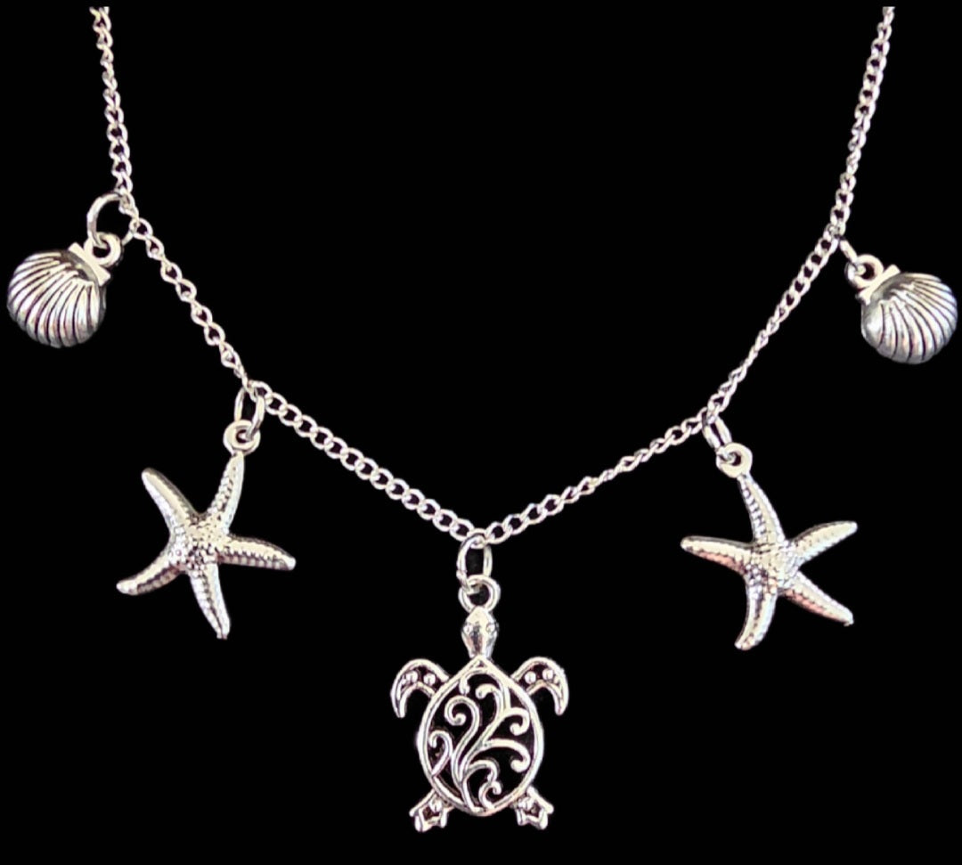 Schildkröten Charm-Kette Silber mit 5 Anhängern