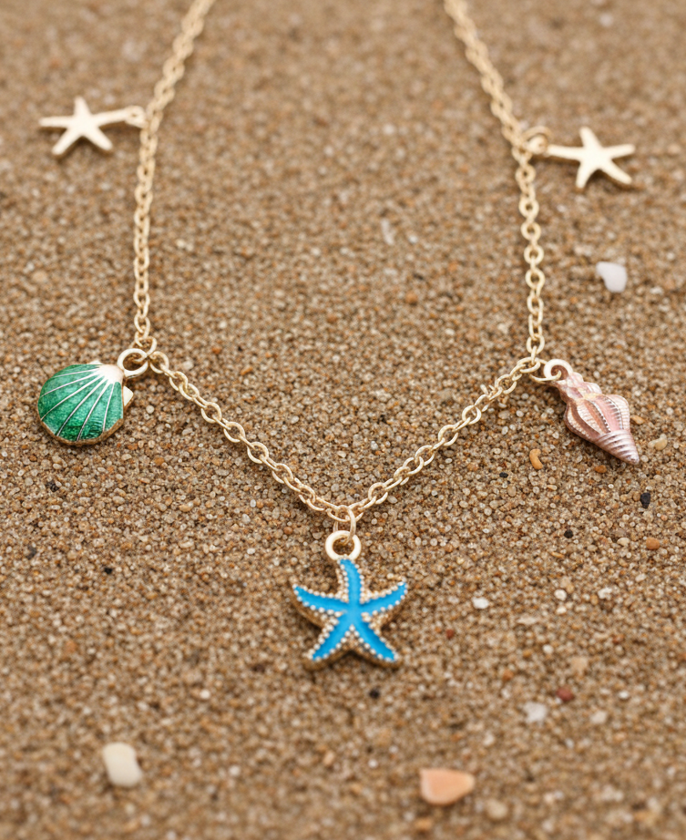 Ozean Charm-Kette gold handgefertigt