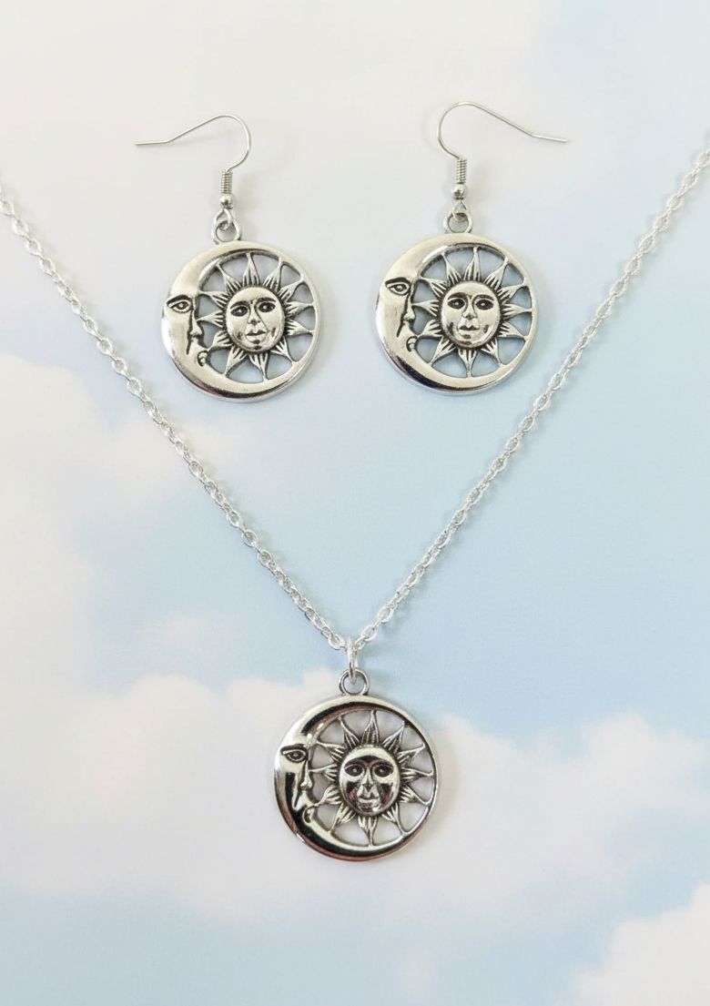 Schmuckset Sonne und Mond silberfarben
