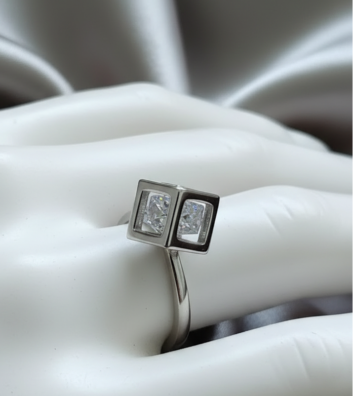Ring 925 Silber Würfel Zirkonia beweglich verstellbar