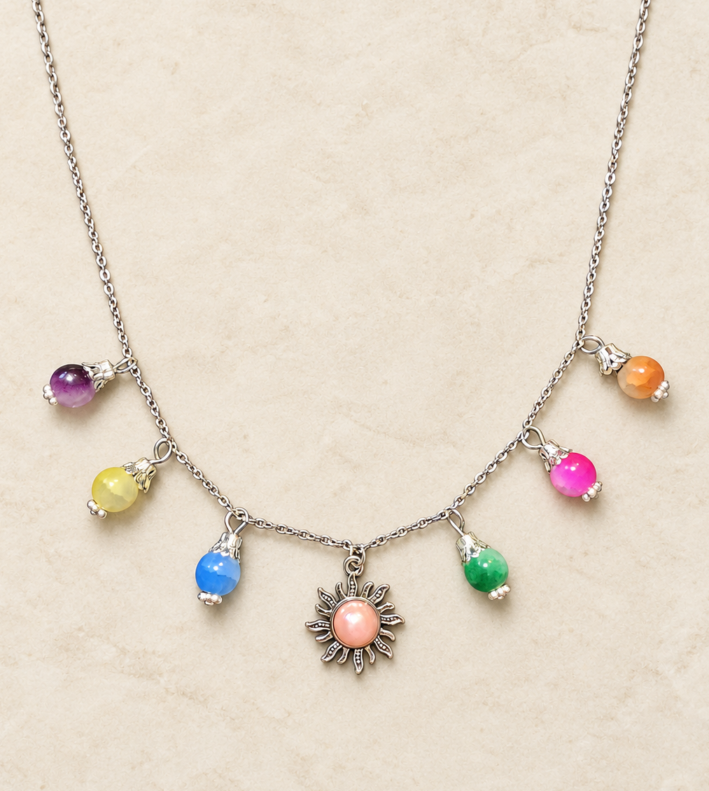 Charm-Kette Sonne bunte Glasperlen silberfarben handgefertigt