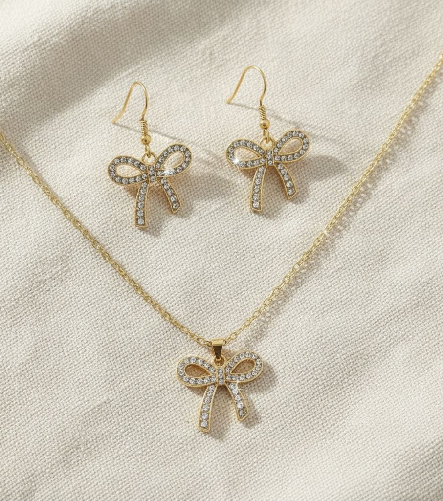 Schmuckset Schleife Strass silber oder gold