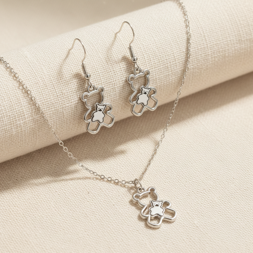 Schmuckset Bär mit Baby silberfarben