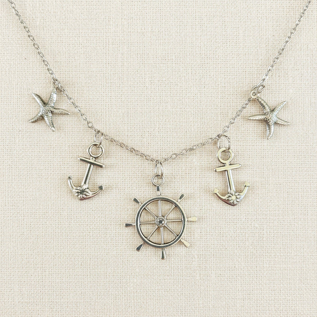 Steuerrad Charm-Kette silberfarben handgefertigt