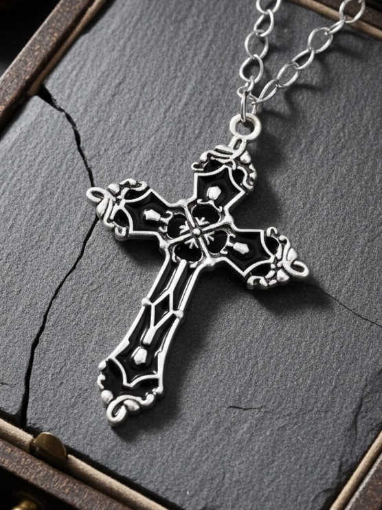 Gotische Kreuz-Kette Rot/Schwarz-Silber