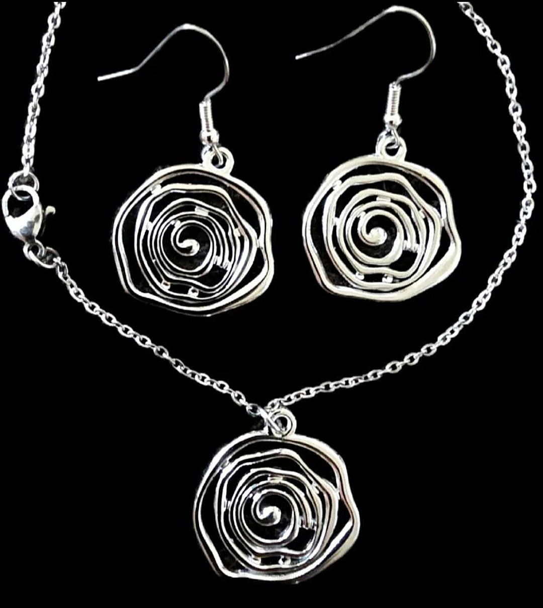 Schmuckset Spirale Wellenform – Kette & Ohrringe Edelstahl silber