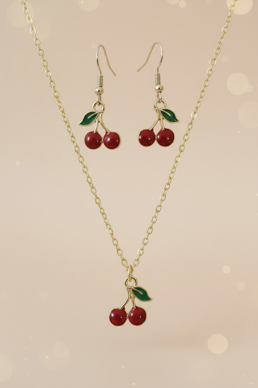 Schmuckset Kirsche goldfarben Edelstahl