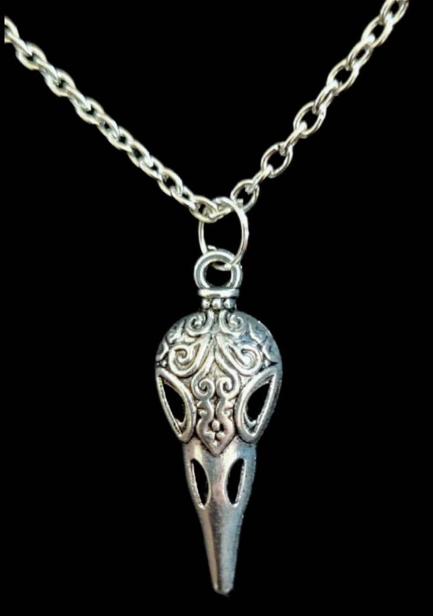 Kette Raben-Schädel Anhänger silberfarben Gothic