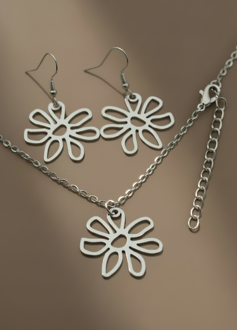 Schmuckset Edelstahl Blume silber/gold