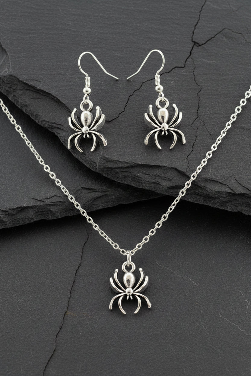 Schmuckset Spinne Zirkonia silberfarben – Kette und Ohrringe