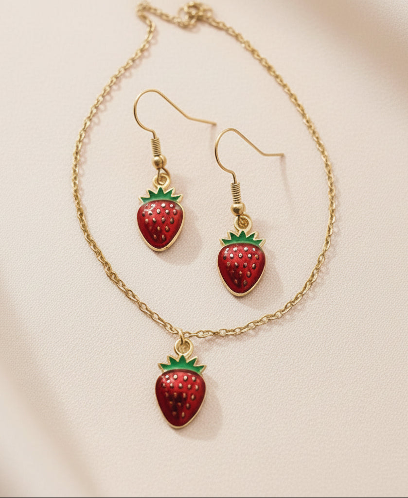 Schmuckset Erdbeere goldfarben