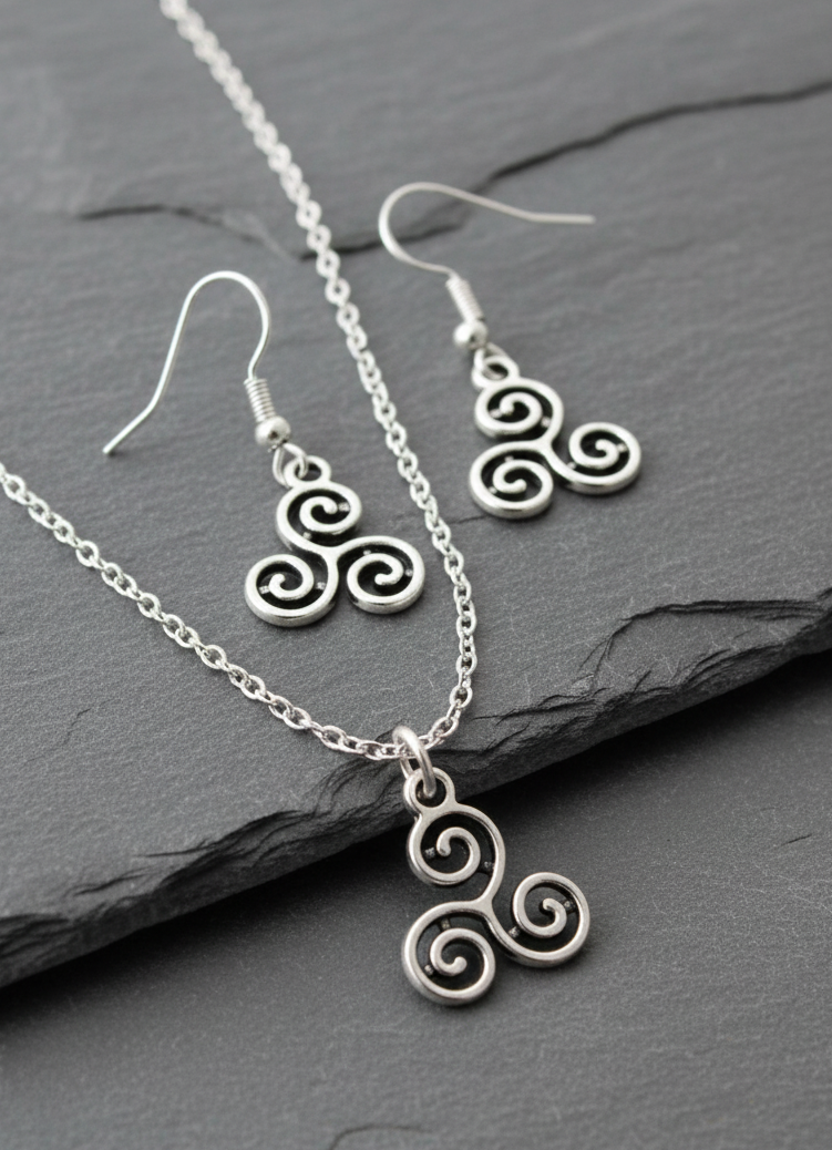 Schmuckset Triskelion keltisch silberfarben