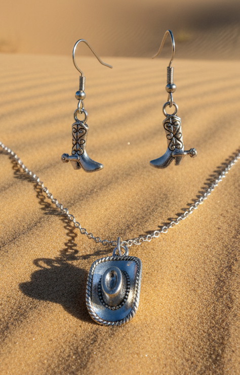 Schmuckset Cowboy Western silberfarben