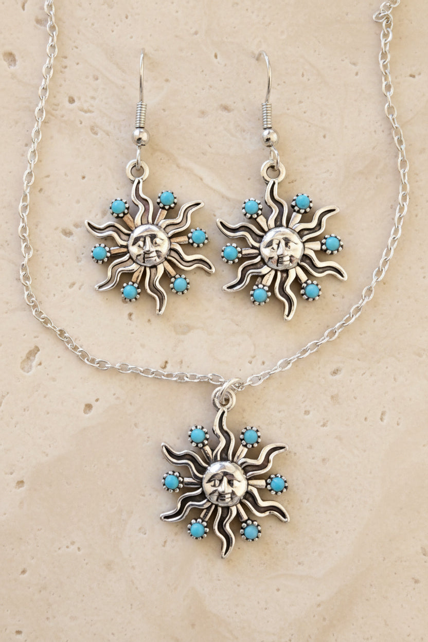 Schmuckset Edelstahl Sonne türkis
