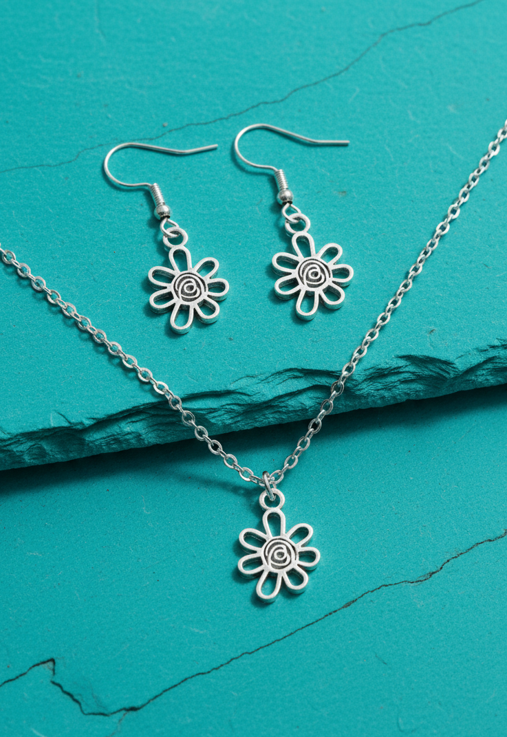Schmuckset Edelstahl Blumenspirale silber