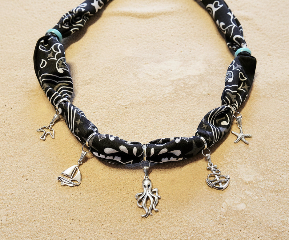 Bandana Kette Maritim handgemachtes Unikat schwarz