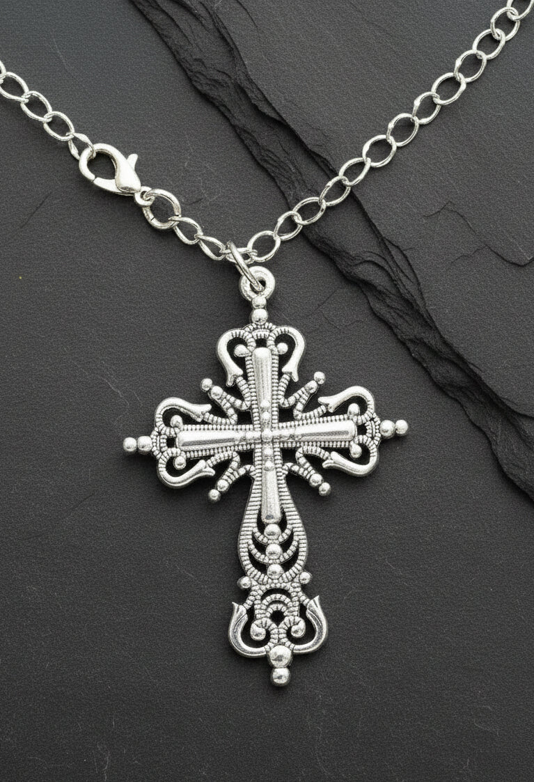Extravagante Kreuz-Kette silber