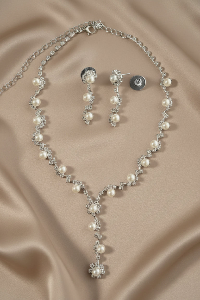 Perlen & Strass Schmuckset silber