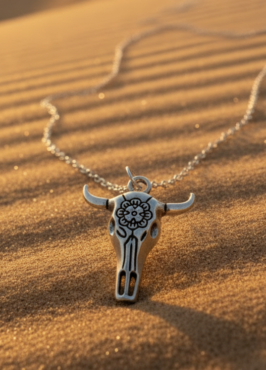Kette Büffelschädel Western silberfarben