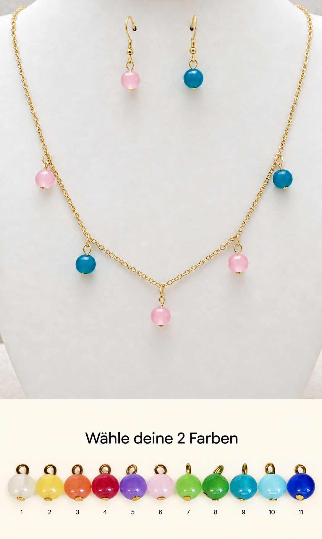 Schmuckset mit Glasperlen in Wunschfarben – goldfarben