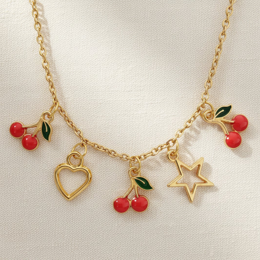 Kirschen Charm-Kette gold handgefertigt