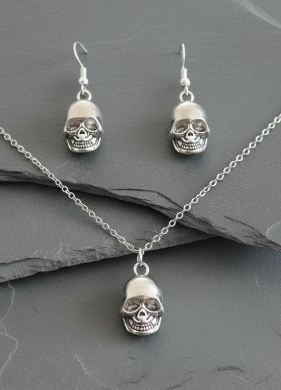 Schmuckset Totenkopf silberfarben