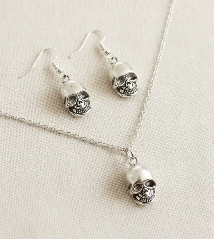 Schmuckset Totenkopf silberfarben
