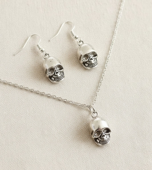 Schmuckset Totenkopf silberfarben