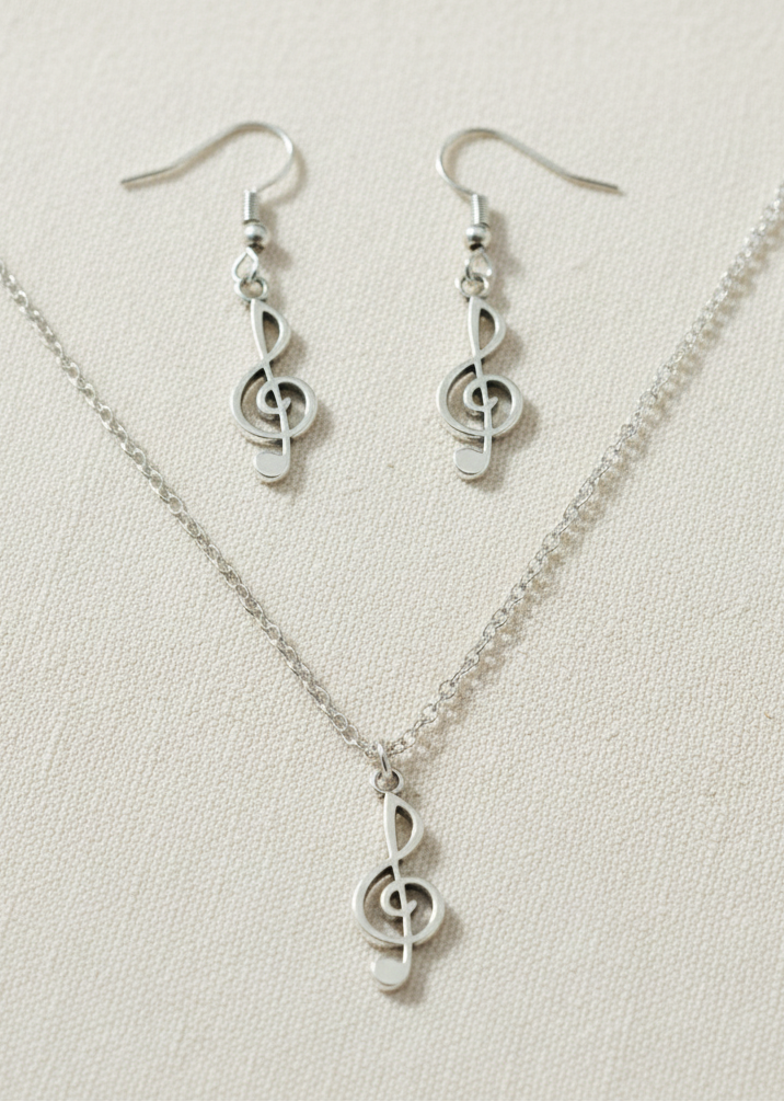 Schmuckset Notenschlüssel silberfarben