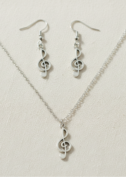 Schmuckset Notenschlüssel silberfarben