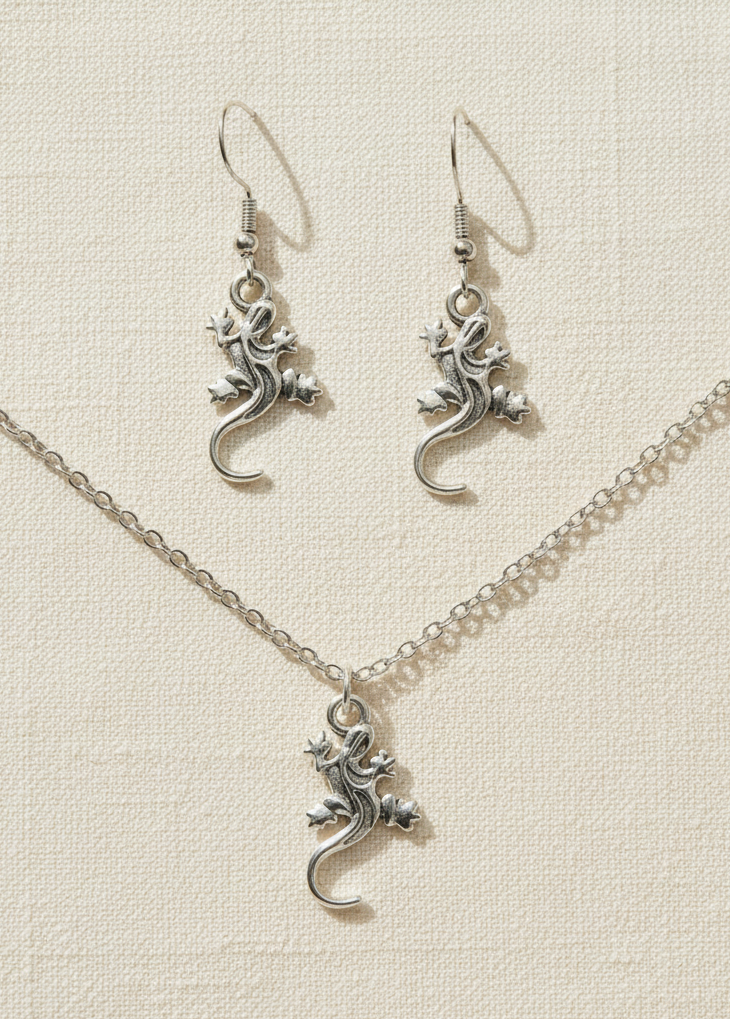 Schmuckset Gecko silberfarben