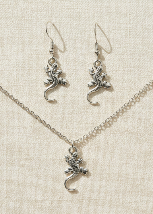 Schmuckset Gecko silberfarben