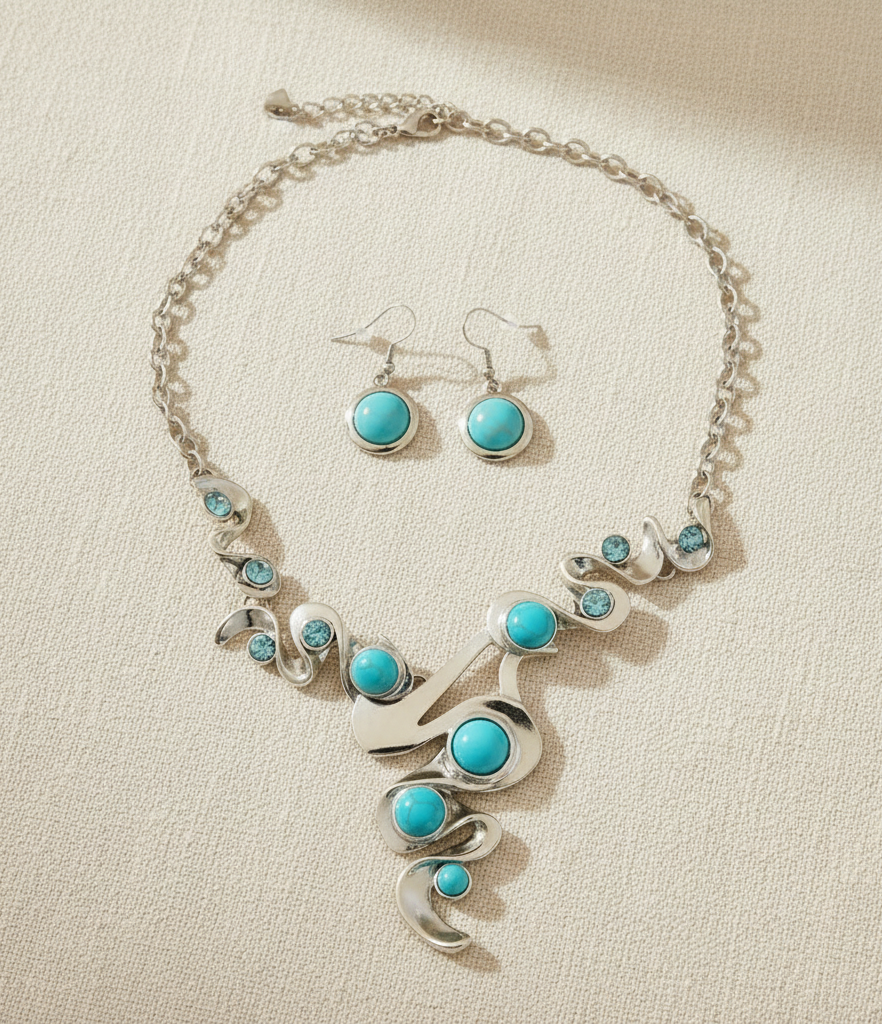 Schmuckset Türkis silberfarben