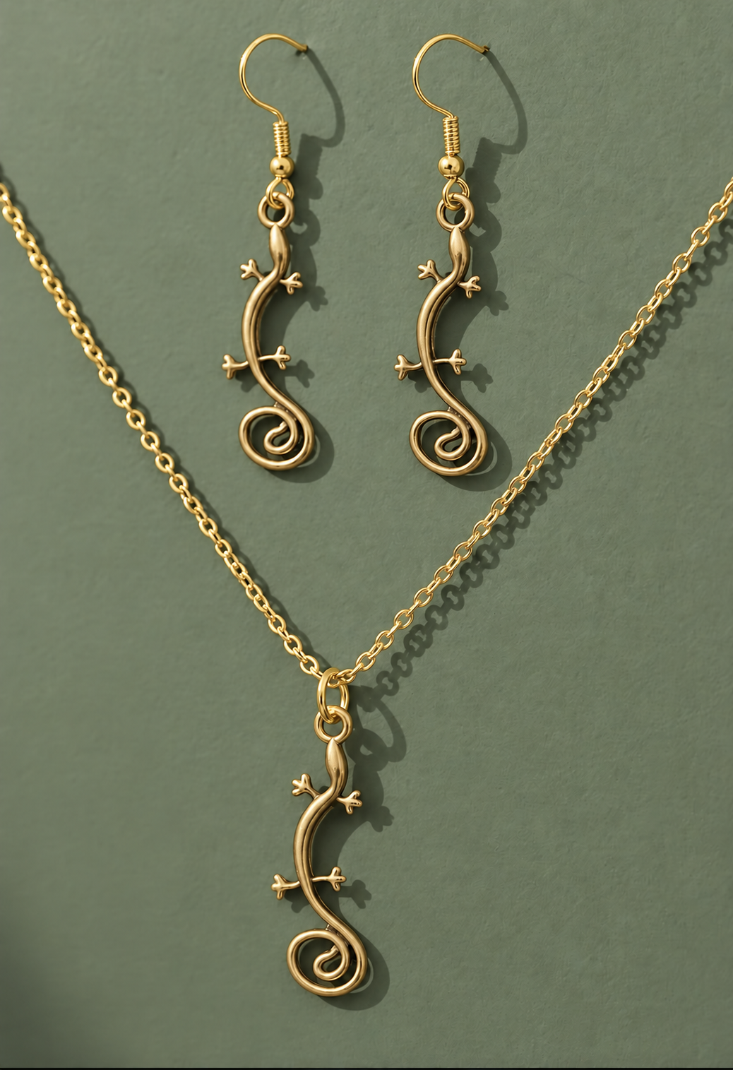Gecko Schmuckset Kette und Ohrringe silber/gold