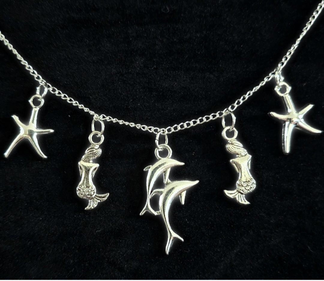 Delfin Meerjungfrau Charm-Kette Silber mit 5 Anhängern