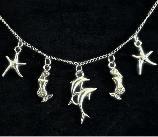 Delfin Meerjungfrau Charm-Kette Silber mit 5 Anhängern