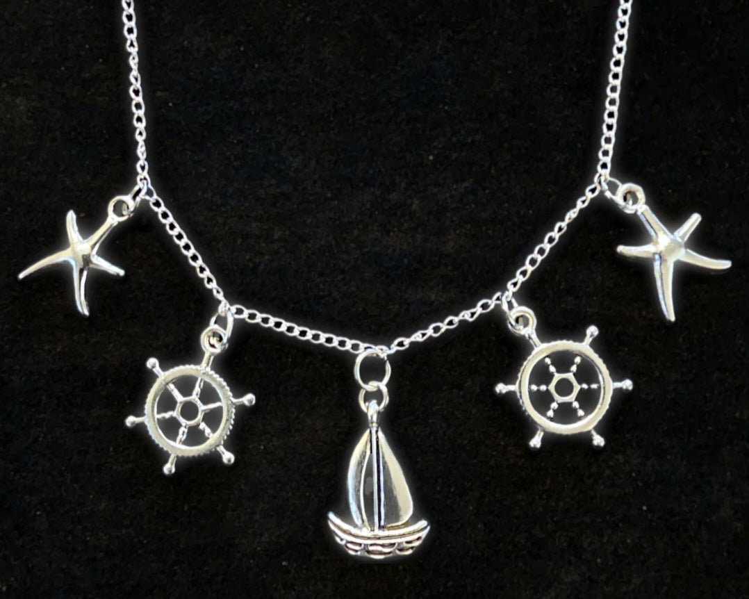 Segelboot Charm-Kette Silber mit 5 Anhängern