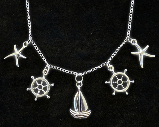 Segelboot Charm-Kette Silber mit 5 Anhängern