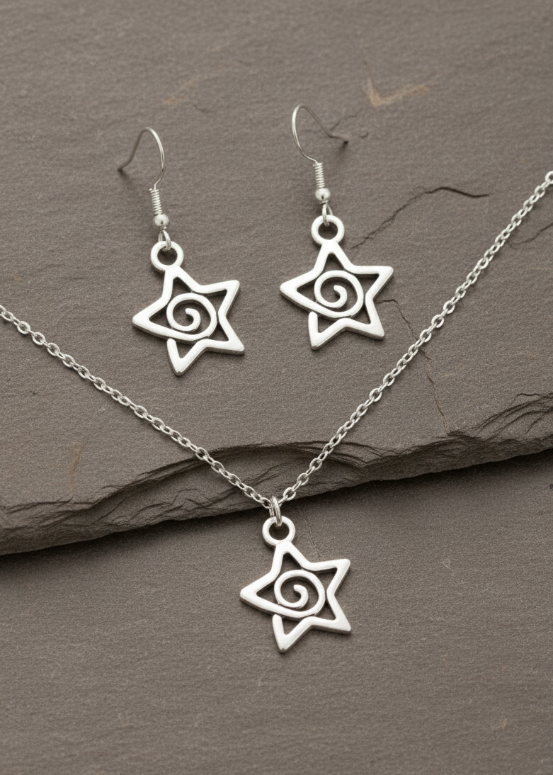 Schmuckset Sternspirale – Kette & Ohrringe Edelstahl silber