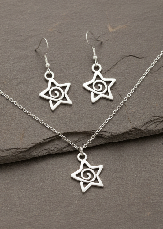 Schmuckset Sternspirale – Kette & Ohrringe Edelstahl silber