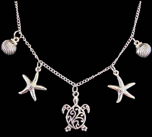 Schildkröten Charm-Kette Silber mit 5 Anhängern