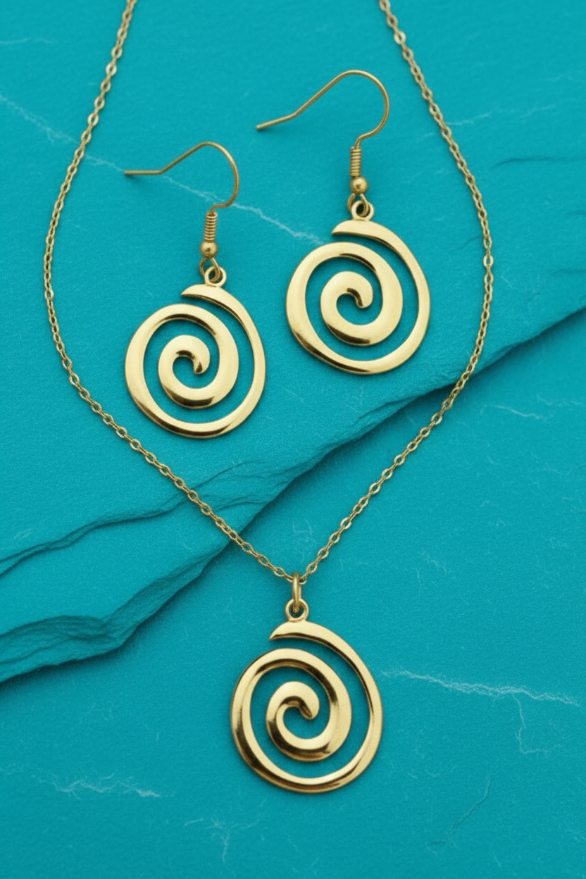 Schmuckset Spirale – Kette & Ohrringe Edelstahl silber/gold