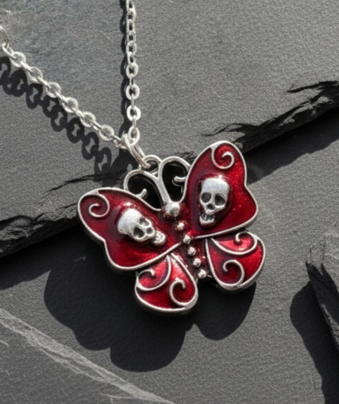 Halskette Schmetterling Totenkopf – Edelstahl silber, 2 Varianten
