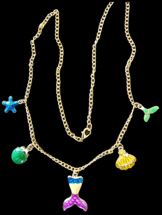 Meerjungfrau Charm-Kette goldfarbig mit 5 Anhängern