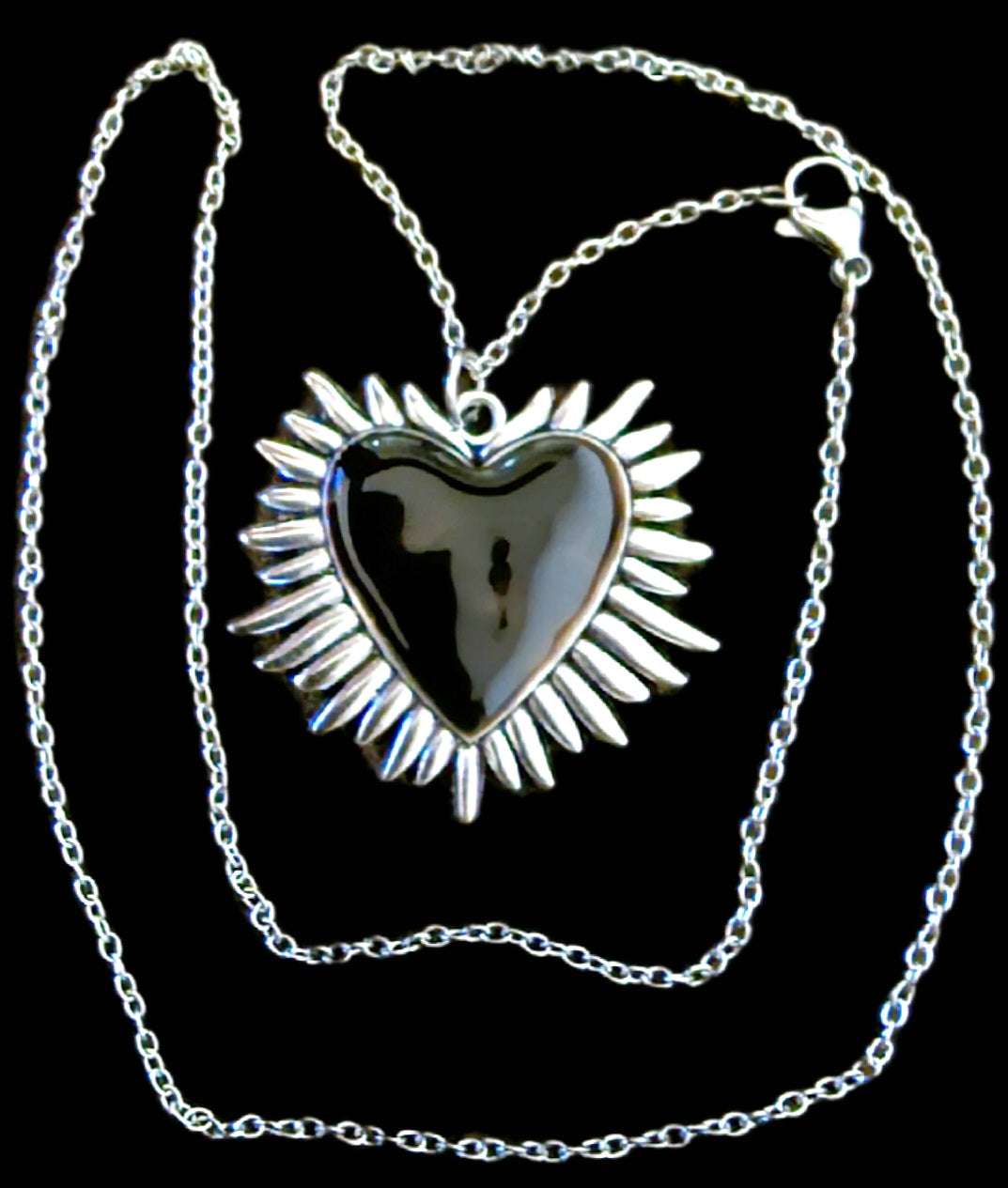 Halskette Sacred Heart Strahlen Edelstahl silber rotes Herz komplett