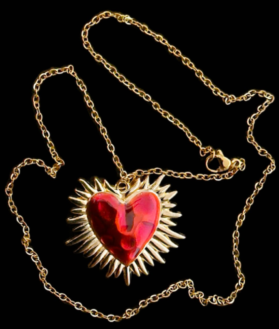 Halskette Sacred Heart Strahlen Edelstahl silber schwarzes Herz komplett