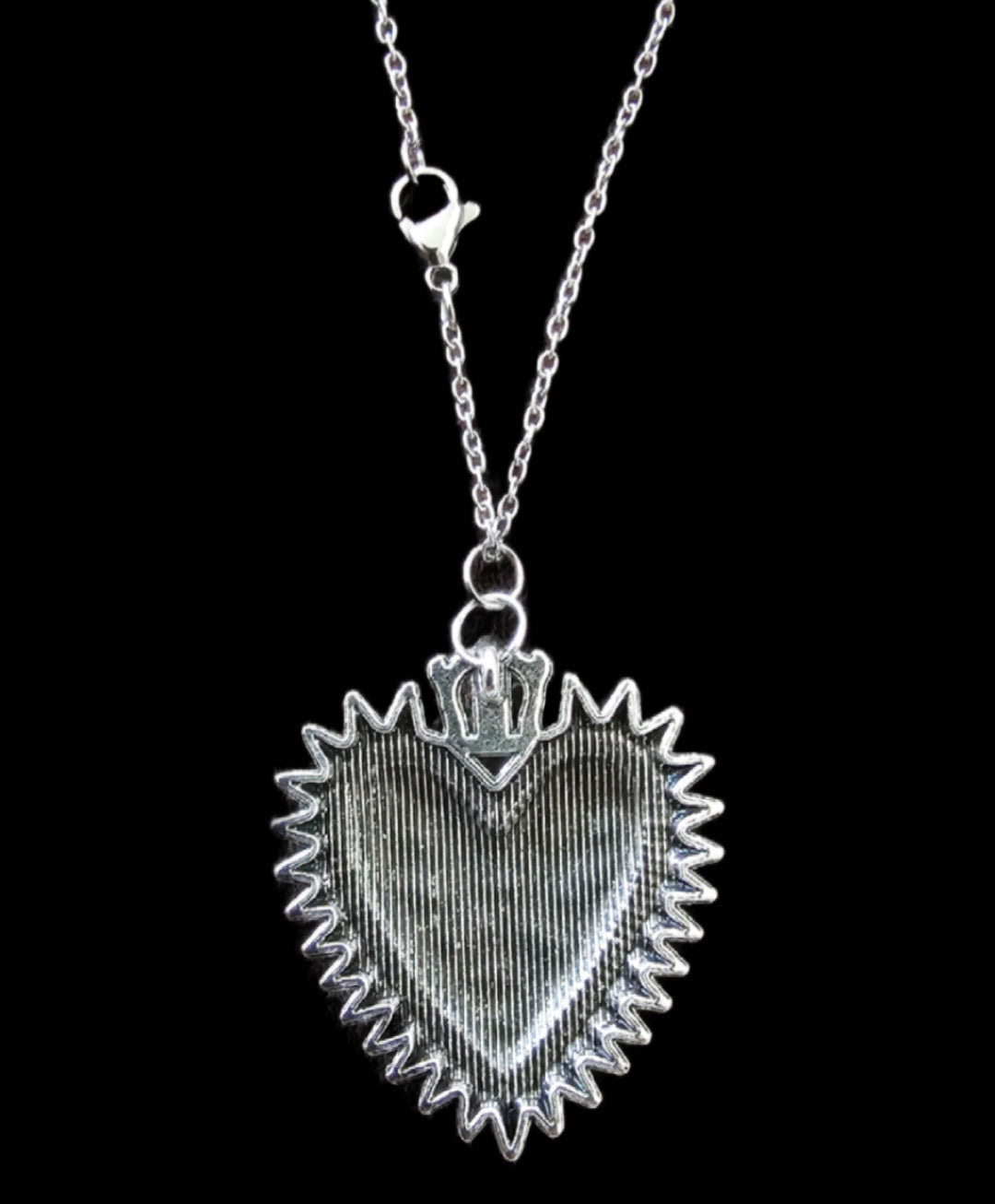 Halskette Sacred Heart mit Krone Edelstahl silber Rückseite