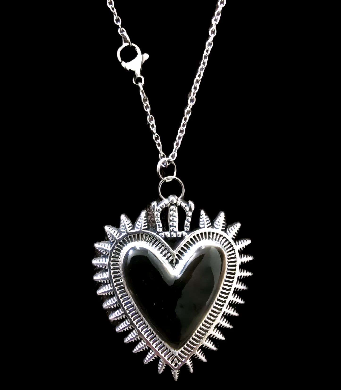 Halskette Sacred Heart mit Krone – Edelstahl silber
